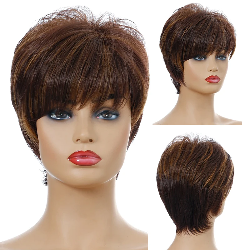 

Your Style Synthetic Short Pixie Layered Wig For White Women Haircut Hairstyle with a Fringe Female Wig For Black Women