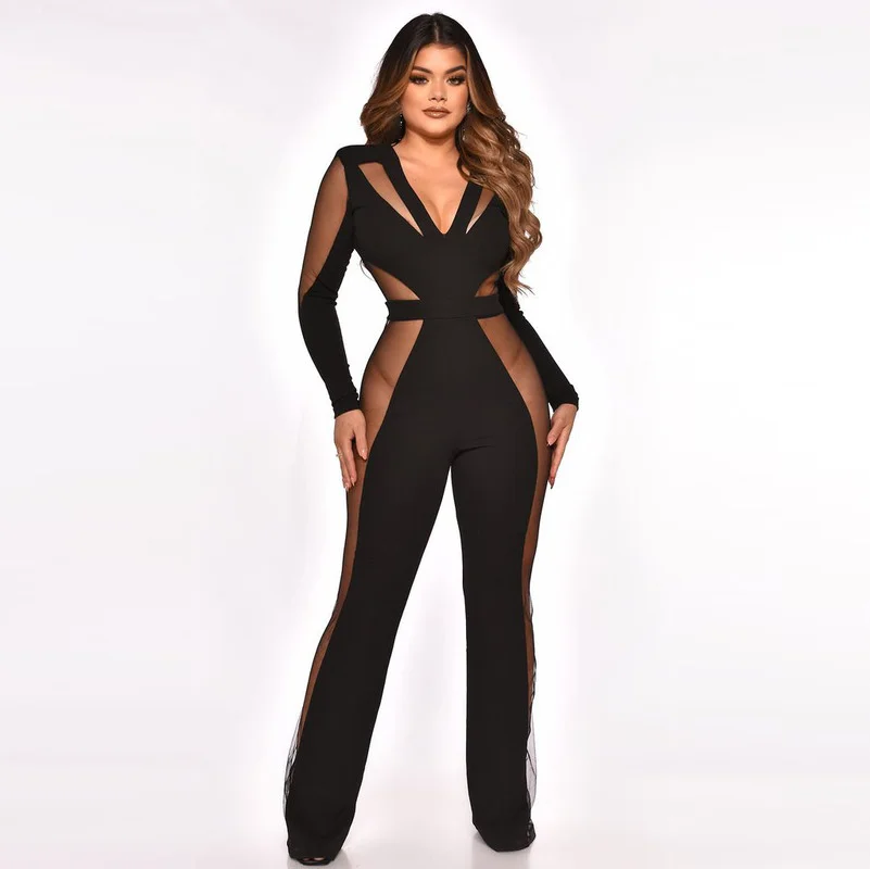 WUHE Mesh Sheer Wide Leg Jumpsuit Sexy Long Sleeve Deep V Neck Birthday Party Club Wear Black Bandage Romper
WUHE Mesh Sheer Wide Leg Jumpsuit Sexy Long Sleeve Deep V Neck Birthday Party Club Wear Black Bandage Romper