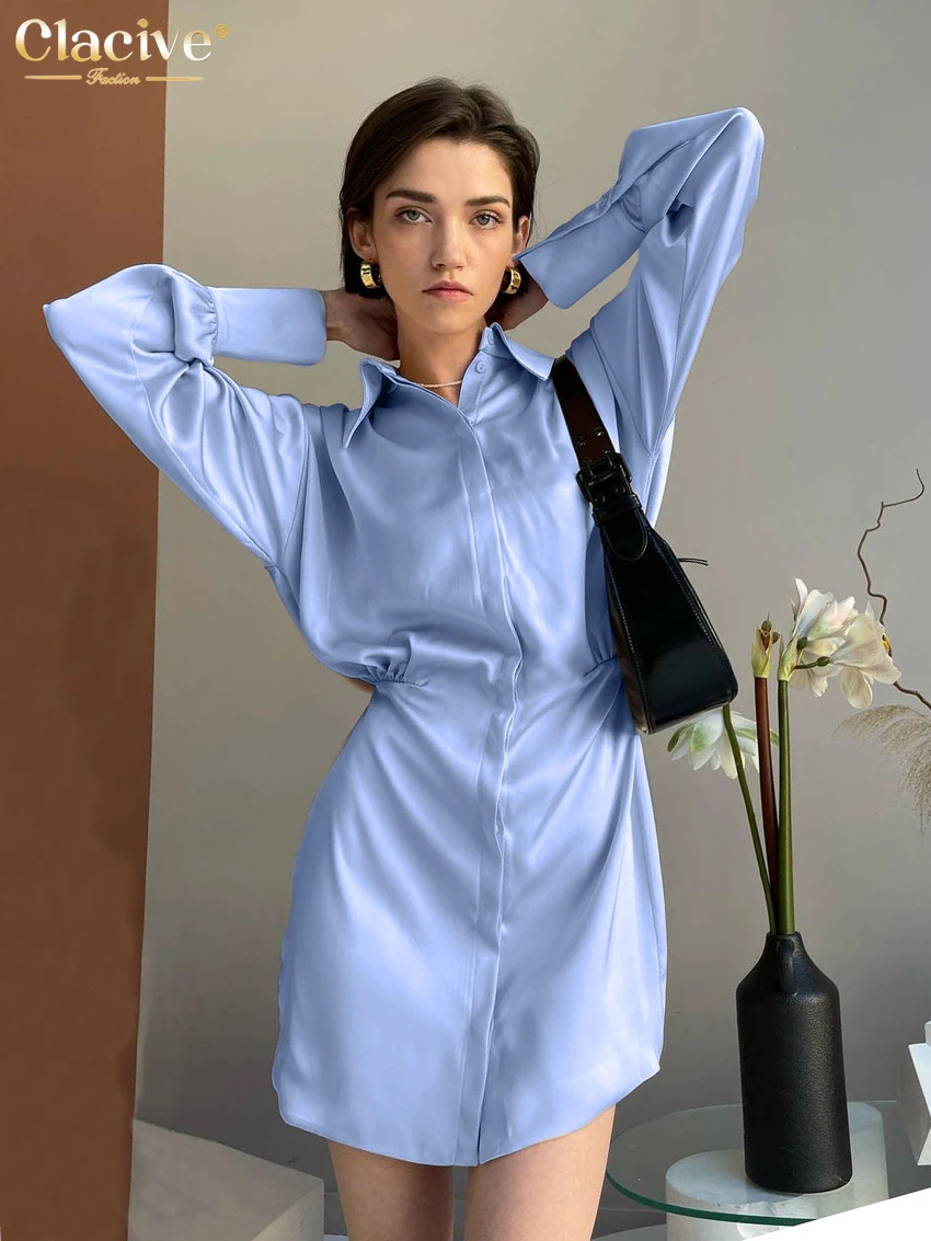 Clacive Fashion Blue Satin Dresses For Women Elegant Lapel Long Sleeve Office Mini Dress Casual Single-Breasting Female Dress
Clacive Fashion Blue Satin Dresses For Women Elegant Lapel Long Sleeve Office Mini Dress Casual Single-Breasting Female Dress