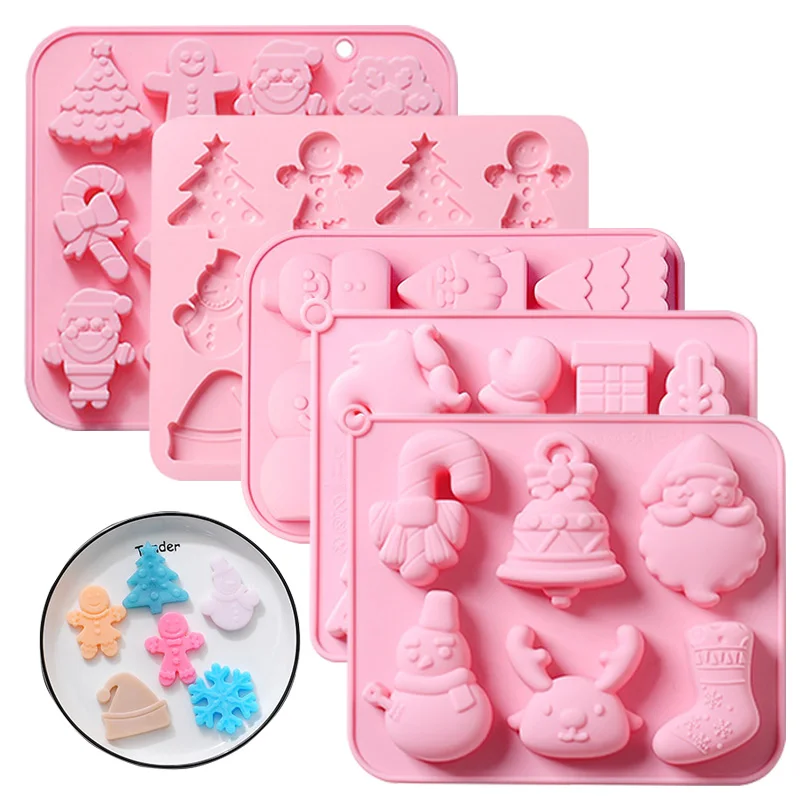 

Christmas Themed Stencils Chocolate Candy DIY Gingerbread House Snowflake Silicone Molds Cake Decorating Fondant Holiday Molds