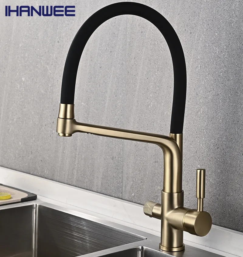 

Kitchen Water Filter Faucet Brass Drinking Filtered Crane Dual Spout Mixer 360 Degree Rotation Water Purification Feature Taps