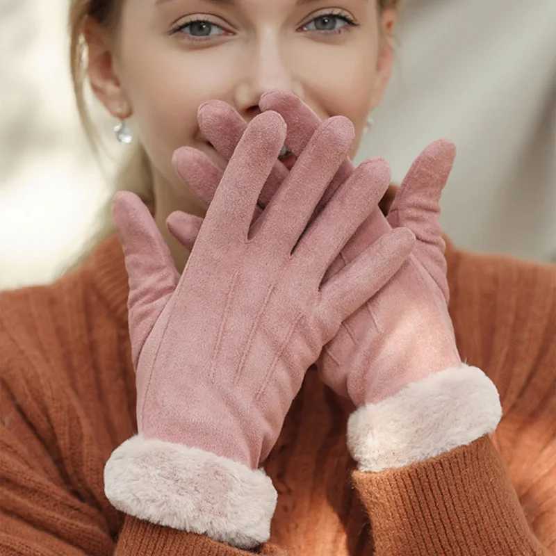 

Новые модные женские перчатки на осень и зиму, милые пушистые теплые варежки, варежки с закрытыми пальцами, женские уличные спортивные женские перчатки, перчатки для экрана
