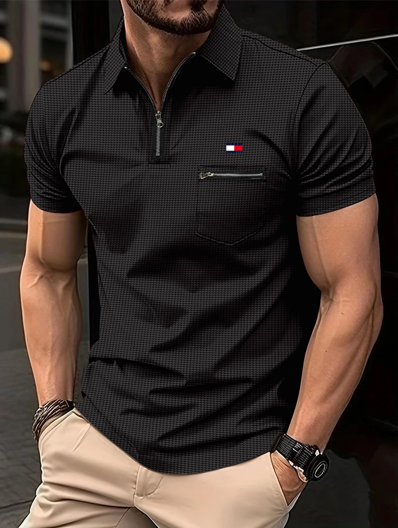 Summer New men's casual short-sleeved Polo shirt Zipper pocket Office stylish lapel T-shirt Men's breathable Polo shirt men's cl
Summer New men's casual short-sleeved Polo shirt Zipper pocket Office stylish lapel T-shirt Men's breathable Polo shirt men's cl