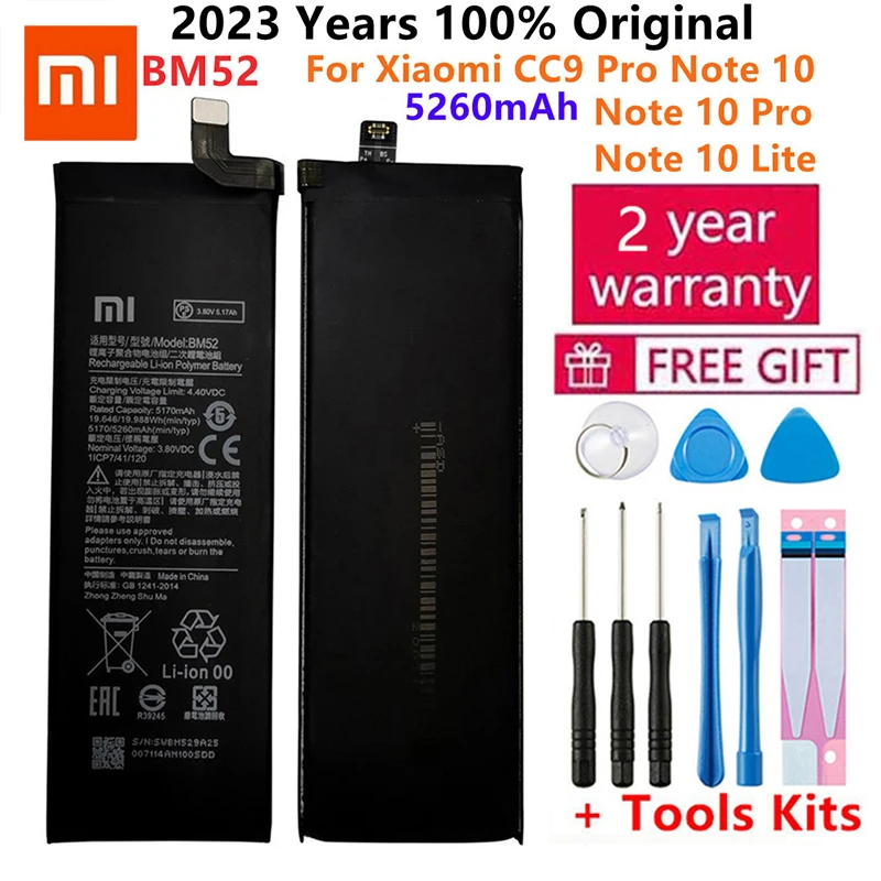 

100% Original BM52 5260mAh Phone Battery For Xiaomi Mi Note 10 Lite / Note 10 Pro / CC9pro CC9 Pro Replacement Batteries Bateria