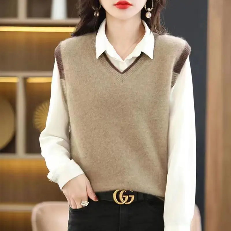

Женская трикотажная универсальная элегантная одежда, стильная модная одежда с воротником, новая весенняя уличная одежда, жилет женский свитер, пуловер для отдыха в Корейском стиле