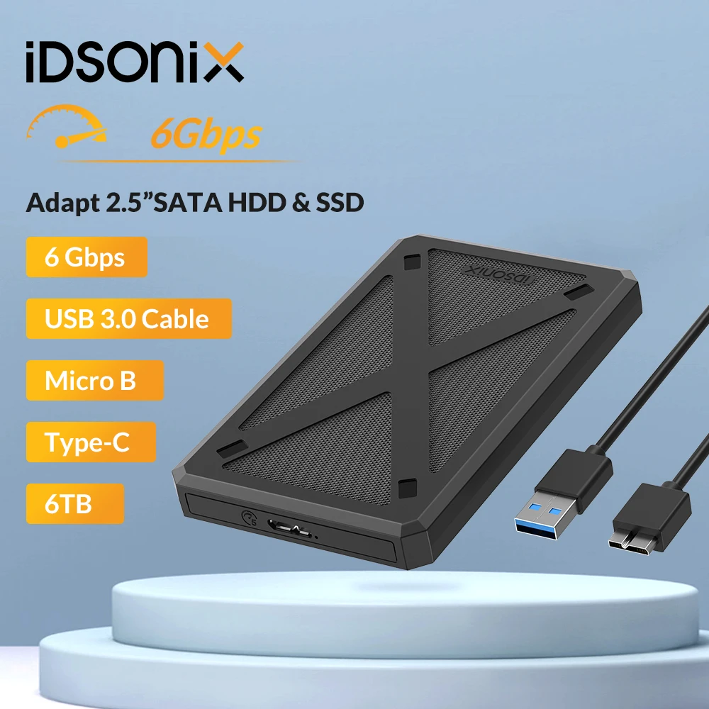 

iDsonix 2.5inch HDD Enclosure SATA To USB 3.0 Hard Disk Case 6Gbps UASP SSD/HDD Hard Drive Enclosure For Windows Mac Linux