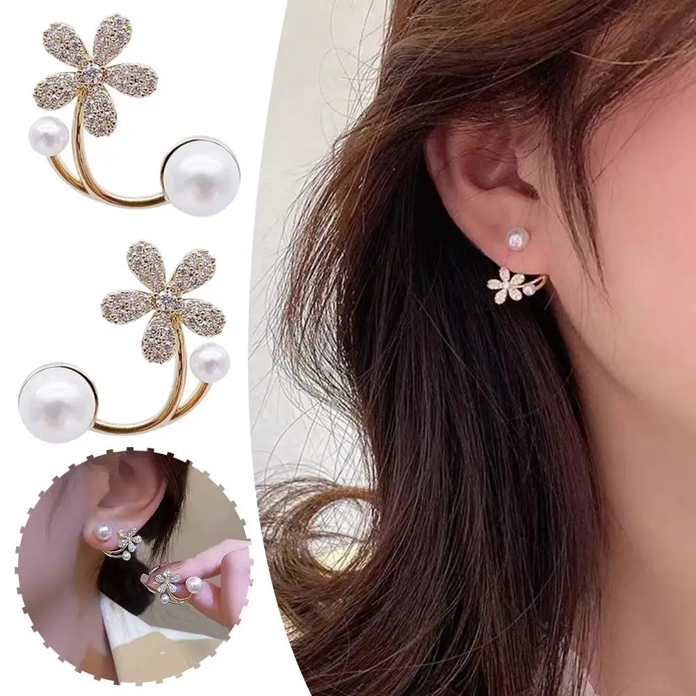 

Korean Vintage Pearl Crystal Earrings For Women Jewelry High-class Luxury Zircon Flower Butterfly Leaf Stud Earrings Jewelr O6S5