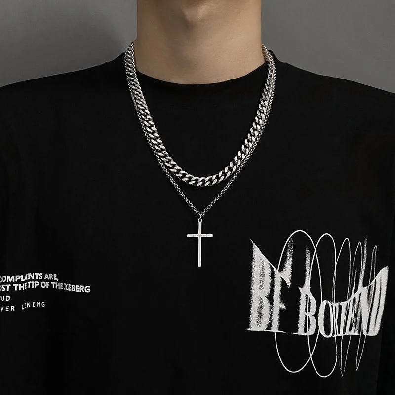 Hip Hop Double Layer Stacked Cross Necklace Male Ins Fashionable Design Sense Cuba Chain Titanium Steel
Hip Hop Double Layer Stacked Cross Necklace Male Ins Fashionable Design Sense Cuba Chain Titanium Steel