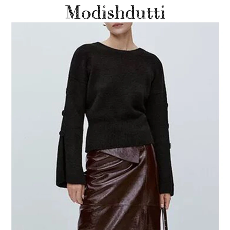 

Modishdutti 2023 High Quality Spring Women Chic Buttons Split Pullovers Knitted Sweater Autumn Casual Solid Simple Tops Female