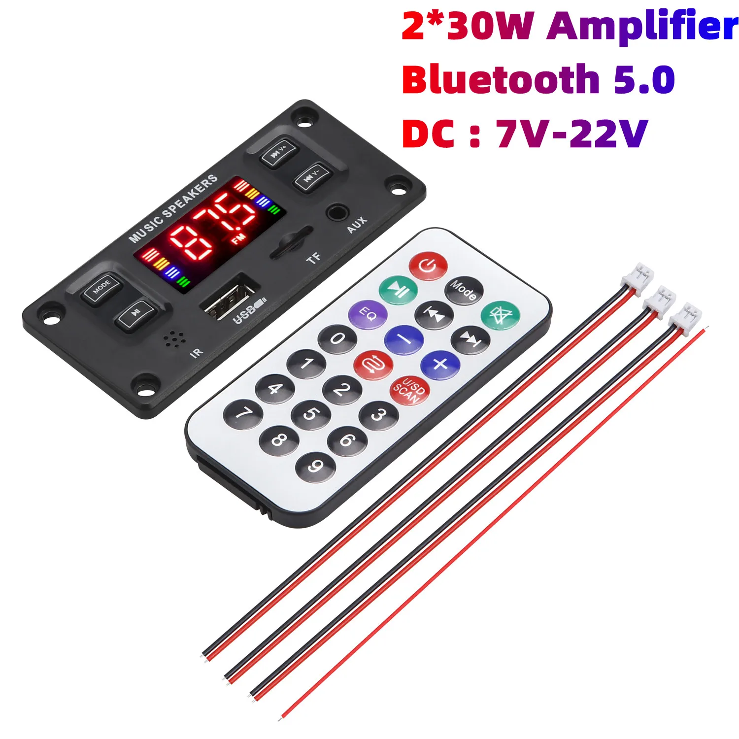 60W Amplifier MP3 Player Decoder Board DC 6V-22V Support Call Recording BT 5.0 Car FM Radio Module Support TF USB AUX 3.5 WAV
60W Amplifier MP3 Player Decoder Board DC 6V-22V Support Call Recording BT 5.0 Car FM Radio Module Support TF USB AUX 3.5 WAV