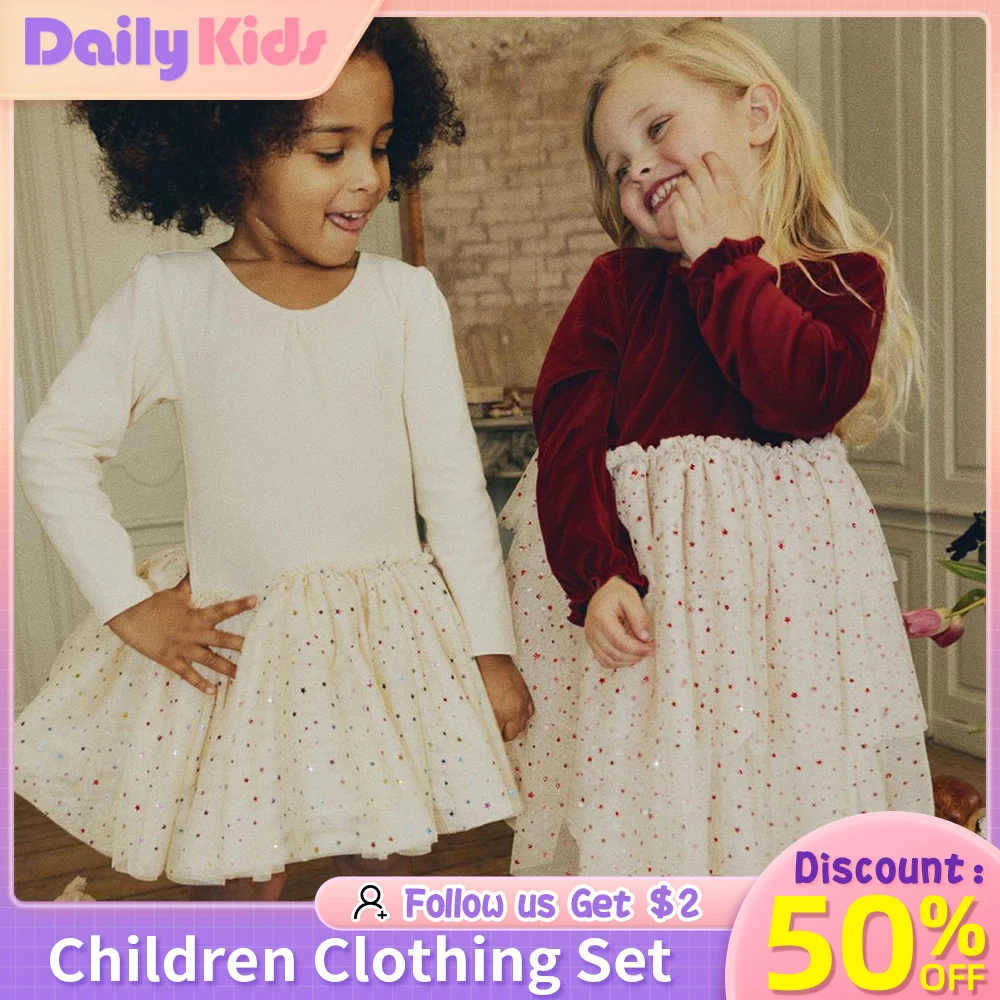 Daily Kids 2023 Girl's Dress Winter KS Wine-red Velvet Patchwork Casual Dresses Gauze ks Dress for Christmas Girls Party Dresses
Daily Kids 2023 Girl's Dress Winter KS Wine-red Velvet Patchwork Casual Dresses Gauze ks Dress for Christmas Girls Party Dresses