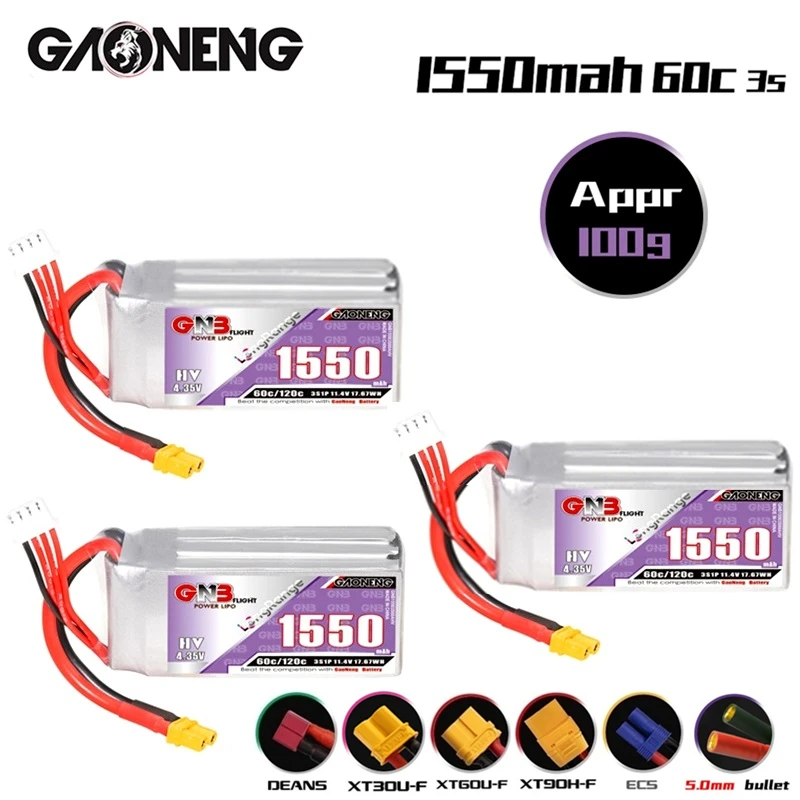 GNB HV 3S 11.4V 1550mAh 60C/120C Lipo Battery For RC Racing FPV Remote Control Car Model 11.4V Lithium Battery With XT60 T
GNB HV 3S 11.4V 1550mAh 60C/120C Lipo Battery For RC Racing FPV Remote Control Car Model 11.4V Lithium Battery With XT60 T