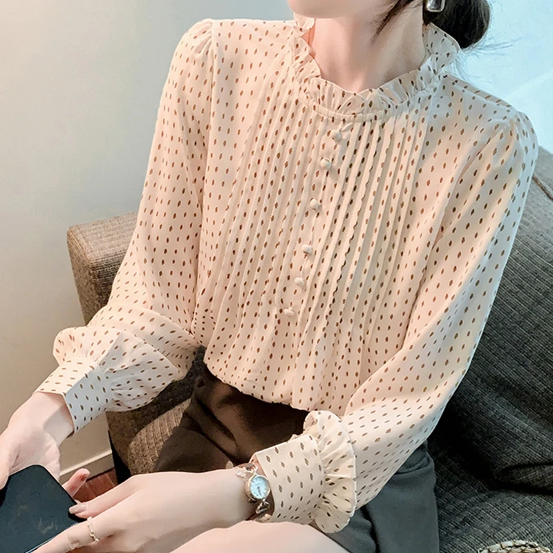 Fashion Polka Dot Chiffon Stand Collar Shirt For Women's Spring Autumn Wear Blouse New 2022 Korean Style Chic Long Sleeve Tops
Fashion Polka Dot Chiffon Stand Collar Shirt For Women's Spring Autumn Wear Blouse New 2022 Korean Style Chic Long Sleeve Tops