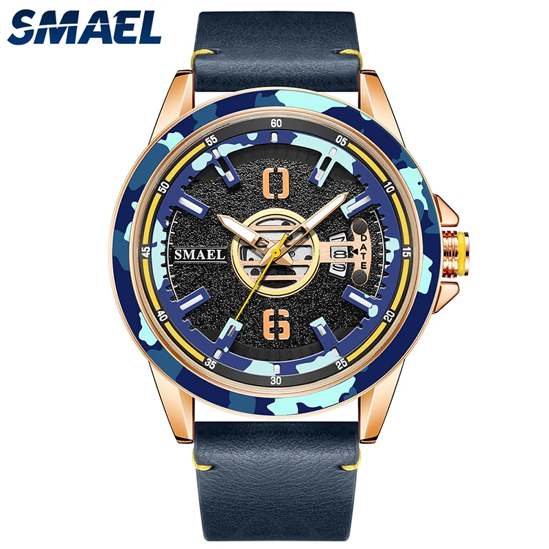 

Новые кварцевые наручные часы с камуфляжной идентификацией даты, мужские часы с кожаным браслетом, аналоговые часы 9172, военные крутые мужские часы на каждый день