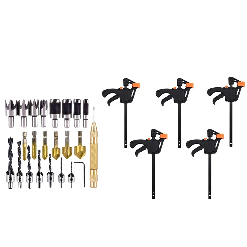 23-Pack Woodworking Chamfer Drilling Tool Countersink Drill Bits & 5Pcs F-Shaped Bar Clamps 4Inch Clip
23-Pack Woodworking Chamfer Drilling Tool Countersink Drill Bits & 5Pcs F-Shaped Bar Clamps 4Inch Clip