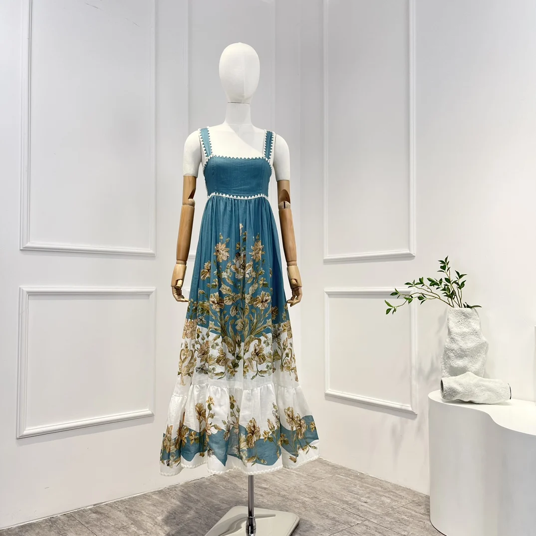 2023 Top Quality New Summer Pure Ramie Blue Floral Printing Embroidery Backless Self Tie Midi High Waist Dresses Women
2023 Top Quality New Summer Pure Ramie Blue Floral Printing Embroidery Backless Self Tie Midi High Waist Dresses Women