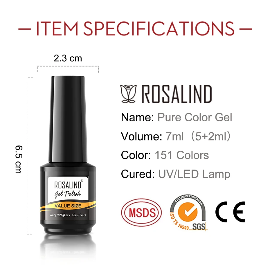 Гель-лак для ногтей ROSALIND полуперманентные гибридные лаки дизайна топовое и