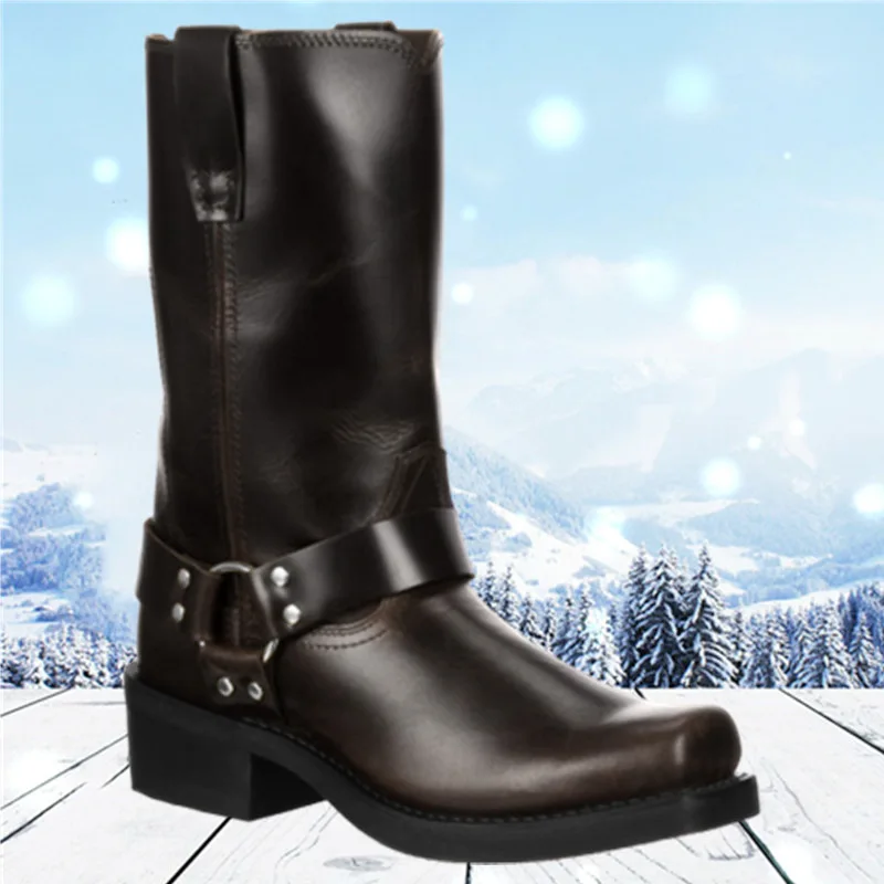 Vintage Men's Cowboy Boots Belt Buckle Ring High Top Motorcycle Boots Men Shoes Fashion Square Toe Slip on Mid-Calf Warm Boots
Vintage Men's Cowboy Boots Belt Buckle Ring High Top Motorcycle Boots Men Shoes Fashion Square Toe Slip on Mid-Calf Warm Boots