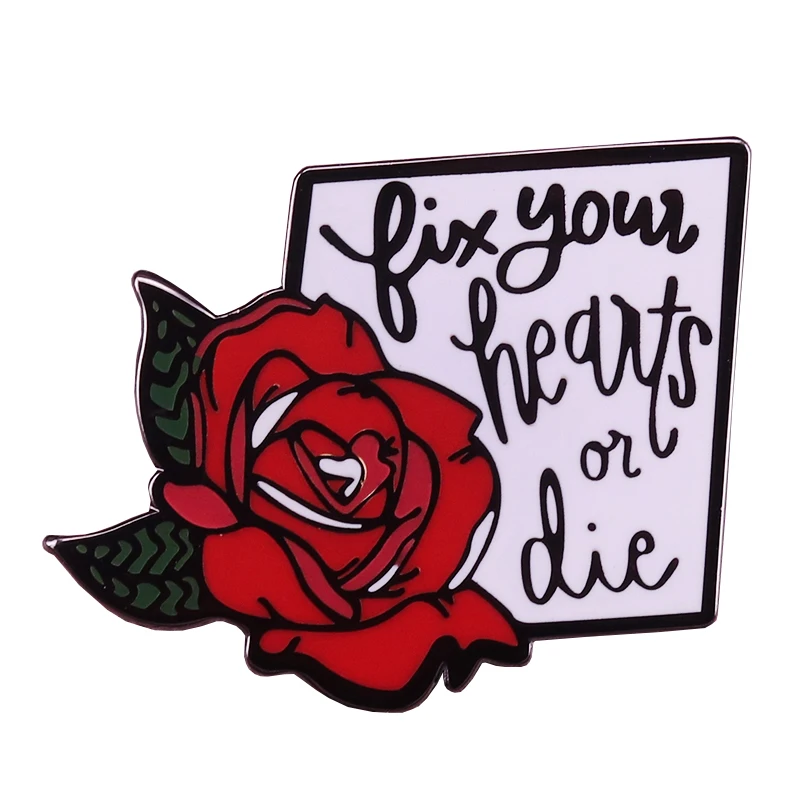 Fix Your Hearts Or Die Red Rose Brooch Metal Badge Lapel Pin Jacket Jeans Fashion Jewelry Accessories Gift
Fix Your Hearts Or Die Red Rose Brooch Metal Badge Lapel Pin Jacket Jeans Fashion Jewelry Accessories Gift