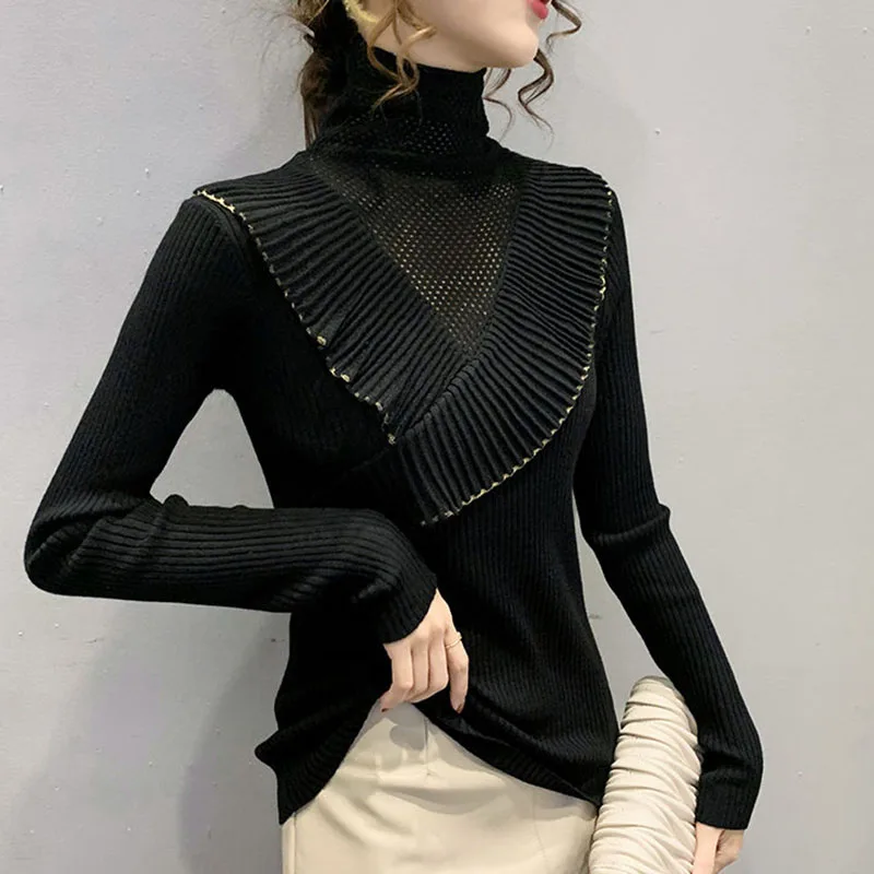 Hollow Out Turtleneck Sweaters Women Spring Korean Slim Fit Bottoming Jumpers Woman Lace Flora Spliced Female Tops
Hollow Out Turtleneck Sweaters Women Spring Korean Slim Fit Bottoming Jumpers Woman Lace Flora Spliced Female Tops