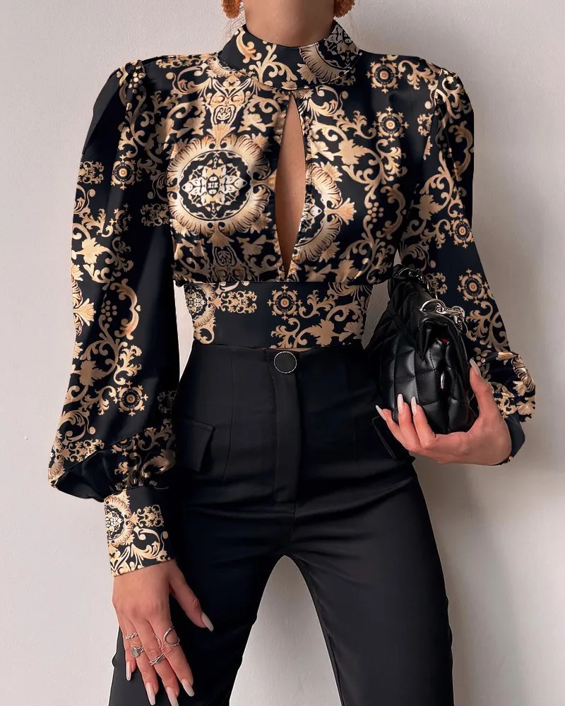 2022 Elegant Womens Blouse Casual Baroque Print Puff Lantern Sleeve Backless Top Long Sleeve Party Wear Shirts Femme Workwear
2022 Elegant Womens Blouse Casual Baroque Print Puff Lantern Sleeve Backless Top Long Sleeve Party Wear Shirts Femme Workwear