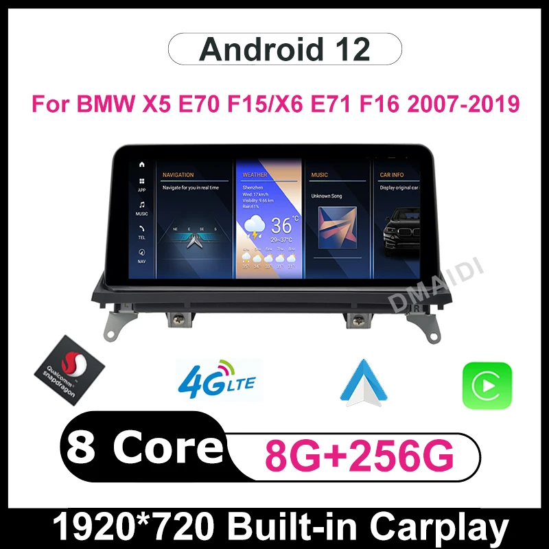 Android 12 Snapdragon 10.25"/12.5" Car Multimedia Player For BMW X5 E70 F15/X6 E71 F16 2007-2017 Radio Stereo Video
Android 12 Snapdragon 10.25"/12.5" Car Multimedia Player For BMW X5 E70 F15/X6 E71 F16 2007-2017 Radio Stereo Video