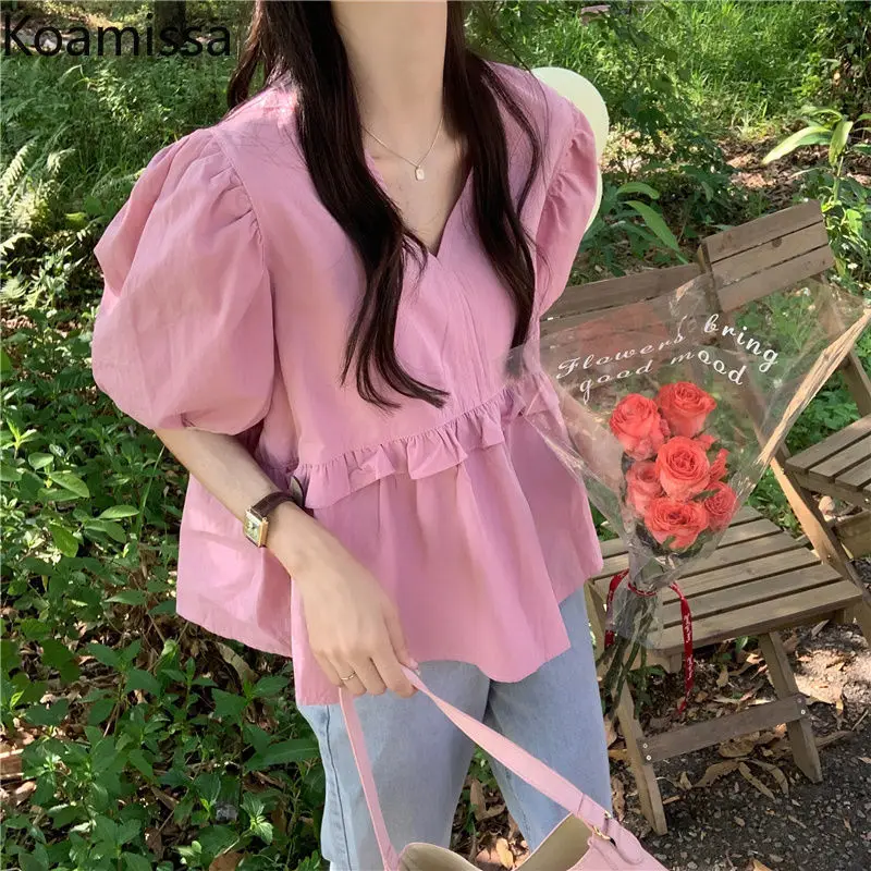 Koamissa Korean Sweet Women Blouses Solid Causal Loose Crop Tops Short Sleeve Female Summer Shirts Fashion Blusas De Mujer 2022
Koamissa Korean Sweet Women Blouses Solid Causal Loose Crop Tops Short Sleeve Female Summer Shirts Fashion Blusas De Mujer 2022