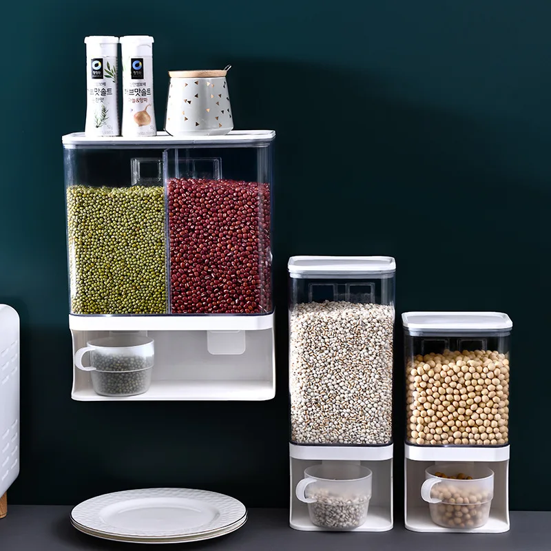 Rice Dispenser Kitchen Organization Laundry Detergent Dispenser Wall-Mounted Dry Food Storage Container with Lids
Rice Dispenser Kitchen Organization Laundry Detergent Dispenser Wall-Mounted Dry Food Storage Container with Lids