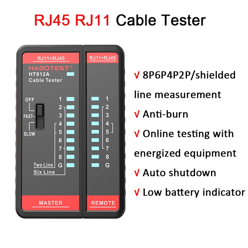 New RJ45 RJ11 Network Cable Tester with LED Display LAN Cable Networking Wire Telephone Line Detector Tracker Test Tool HT812A
New RJ45 RJ11 Network Cable Tester with LED Display LAN Cable Networking Wire Telephone Line Detector Tracker Test Tool HT812A