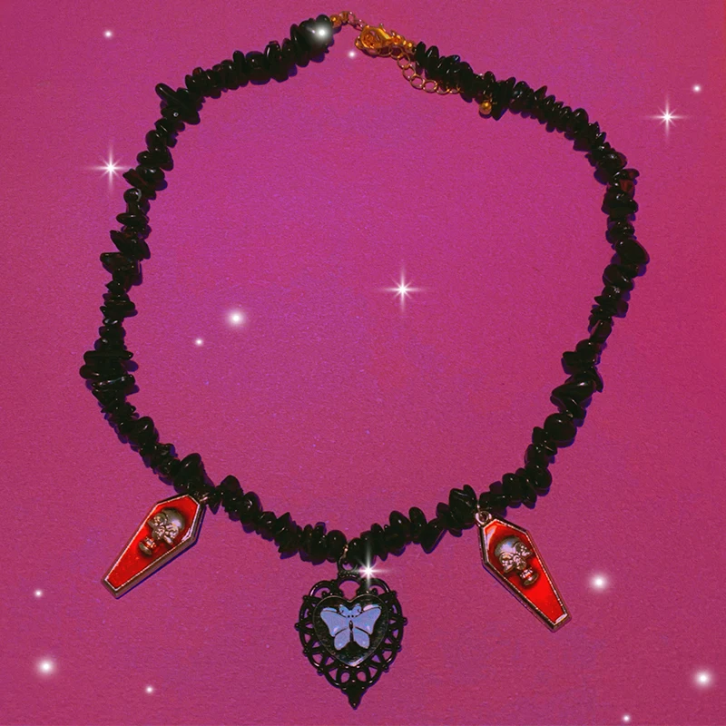 Goth Jewelry Black Heart Butterfly Necklace Punk Aesthetic Egirl Coffin Skull Pendant Necklace Women Korean Fashion Accessories
Goth Jewelry Black Heart Butterfly Necklace Punk Aesthetic Egirl Coffin Skull Pendant Necklace Women Korean Fashion Accessories