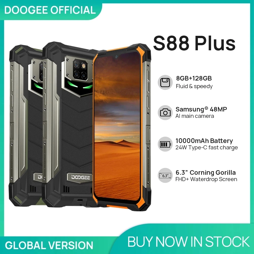 

Top DOOGEE S88 Plus Rugged SmartPhone 48MP Main Camera 8GB RAM 128GB ROM IP68/IP69K smart phone Android 10 OS Global version