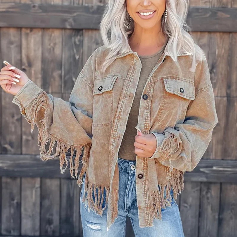 Autumn Casual Solid Long Sleeve Coats Elegant Lapel Tassel Patchwork Outwears Winter Fashion Corduroy Button Street Jacket Tops
Autumn Casual Solid Long Sleeve Coats Elegant Lapel Tassel Patchwork Outwears Winter Fashion Corduroy Button Street Jacket Tops