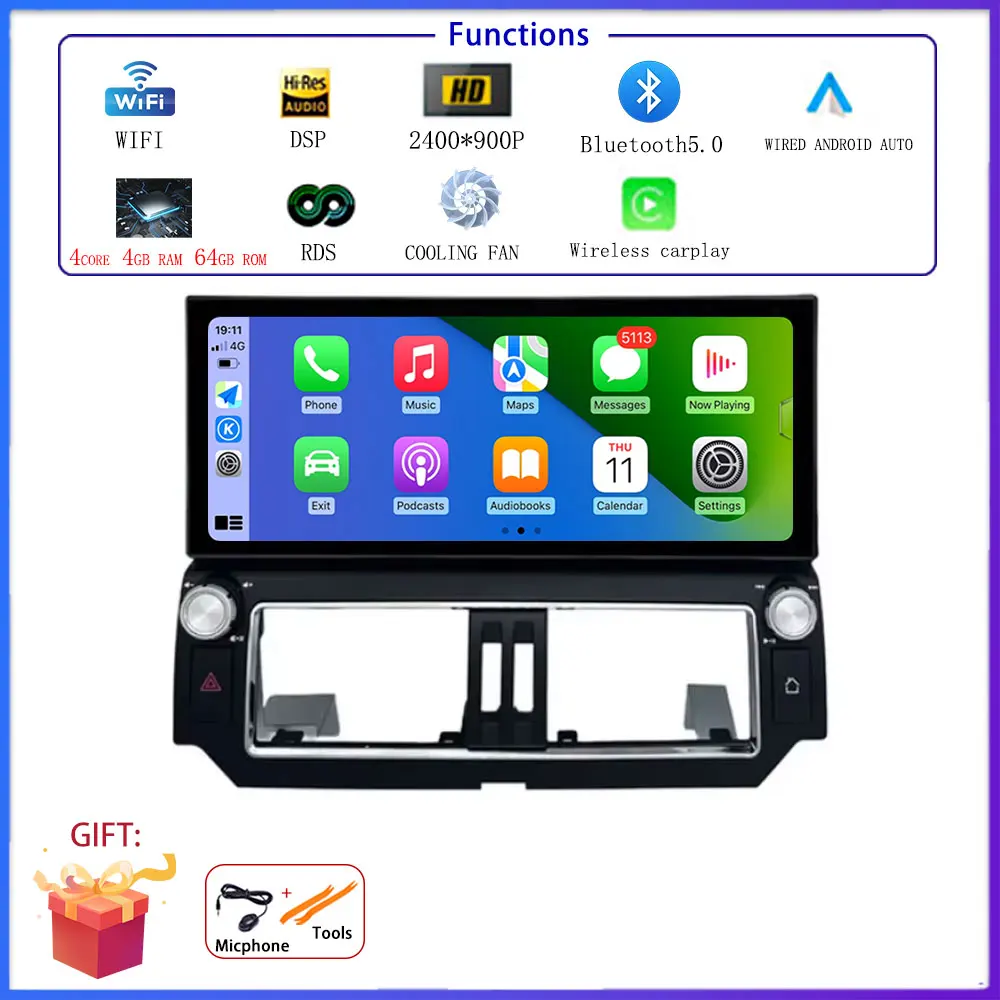 Для Toyota Land Cruiser Prado 150 2014-2017 Android 14 Автомобильный радиоприемник Видео Мультимедийный плеер 12,3 дюйма Wi-Fi GPS-навигация BT DSP
Для Toyota Land Cruiser Prado 150 2014-2017 Android 14 Автомобильный радиоприемник Видео Мультимедийный плеер 12,3 дюйма Wi-Fi GPS-навигация BT DSP