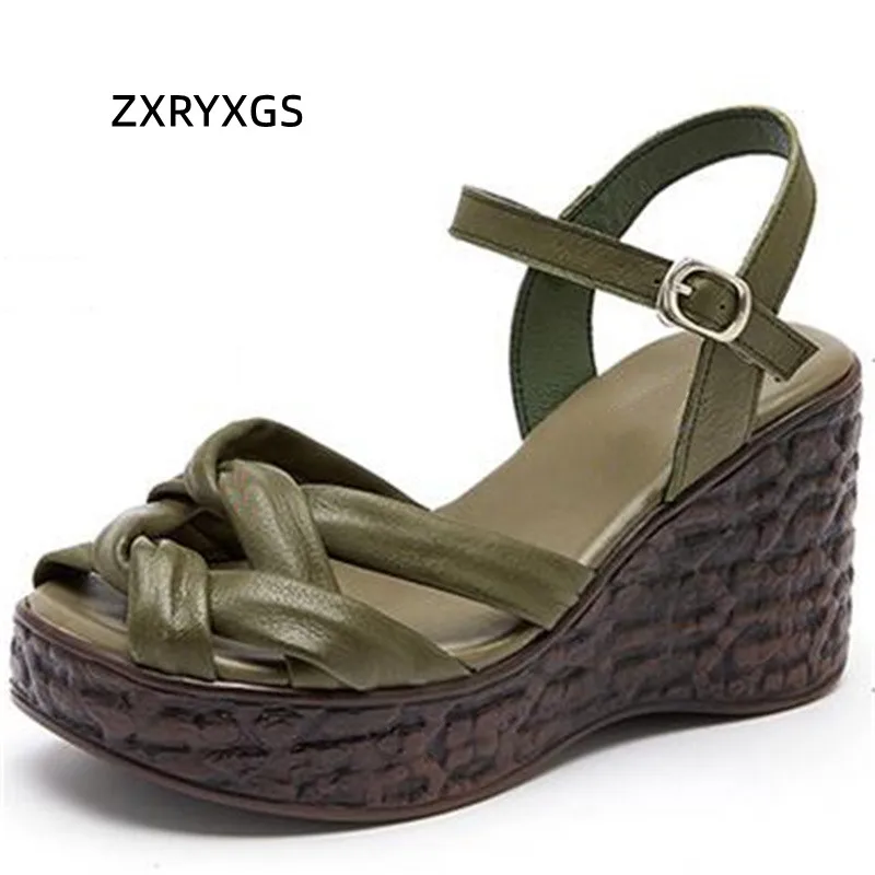 

2023 New Soft Cowhide Weave Summer Roman Sandals Women Sandal Shoes Platform Light Wedges Sandals High Heel Heightening Sandals