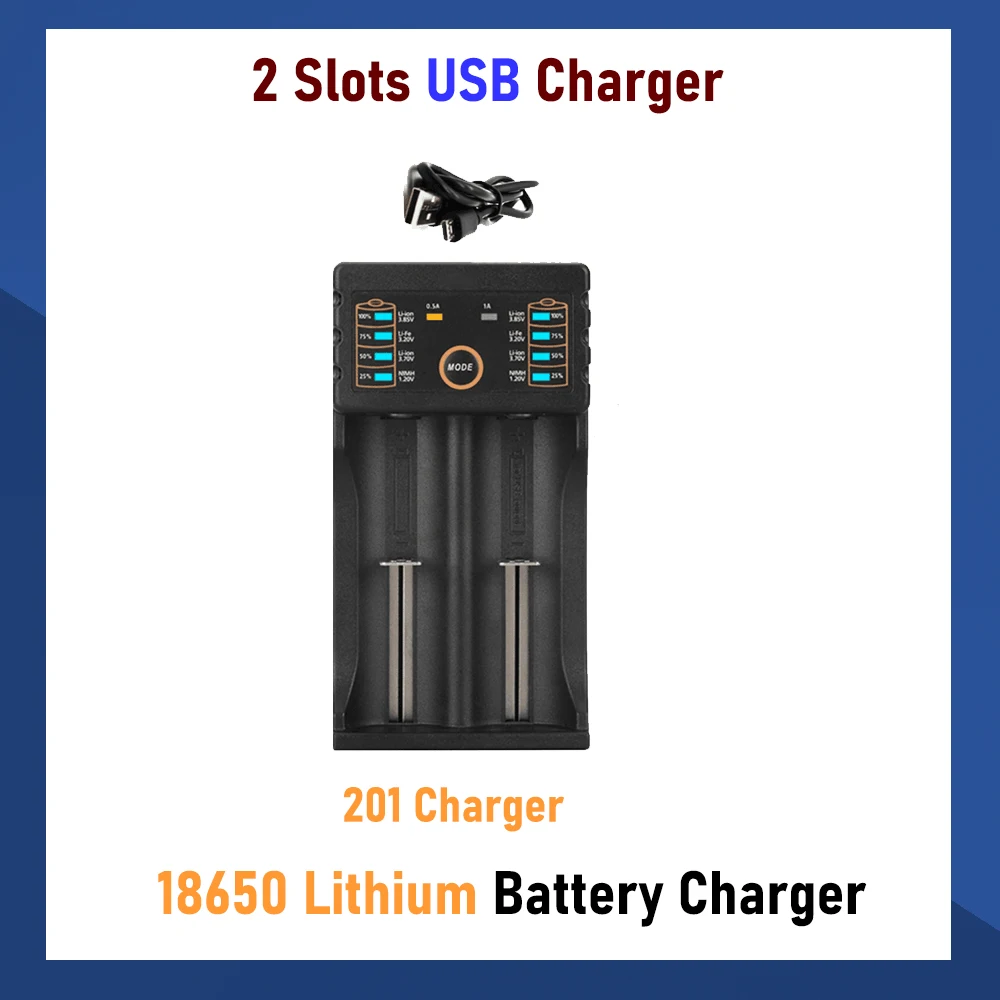 

USB Smart Charger 18650 Universal 3.7V 2-slot Independent Rechargeable Lithium-ion Battery for 10440 14500 14650 18350 18500