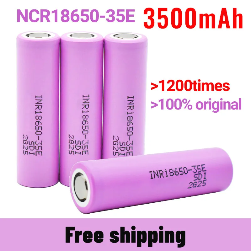 New Original 18650 battery 35E 3.7V 3500mAh 20A discharge Li-ion battery for flashlight electronic cigarette battery pack
New Original 18650 battery 35E 3.7V 3500mAh 20A discharge Li-ion battery for flashlight electronic cigarette battery pack