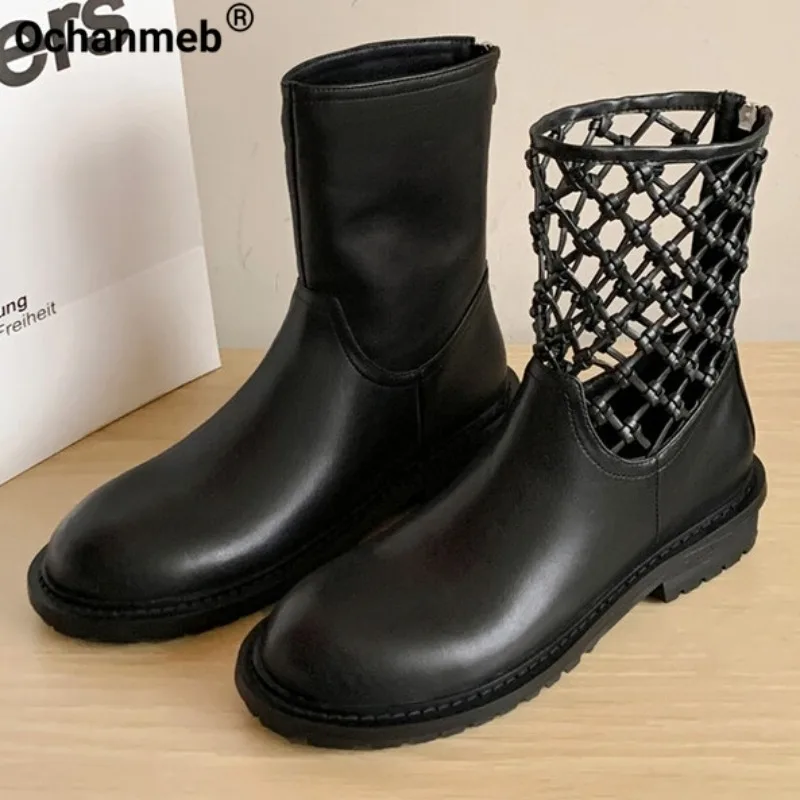 Ochanmeb Genuine Leather Ankle Boots for Women Chic Woven Net Short Boots Round Toe Medium Heel Ladies Black Shoes Autumn Winter
Ochanmeb Genuine Leather Ankle Boots for Women Chic Woven Net Short Boots Round Toe Medium Heel Ladies Black Shoes Autumn Winter