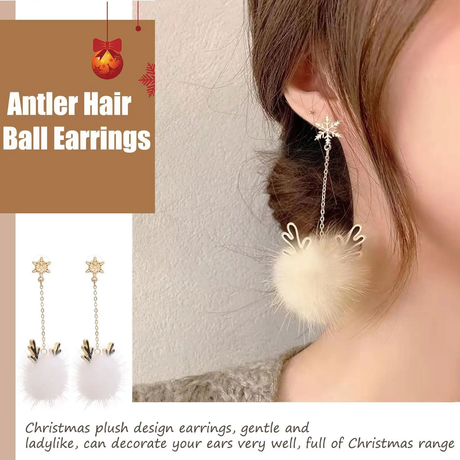 1 Pair Snowflake Antler Hair Ball Earrings New High-quality Autumn And Winter For Women Christmas Gift Ear Jewelry K6w4
1 Pair Snowflake Antler Hair Ball Earrings New High-quality Autumn And Winter For Women Christmas Gift Ear Jewelry K6w4