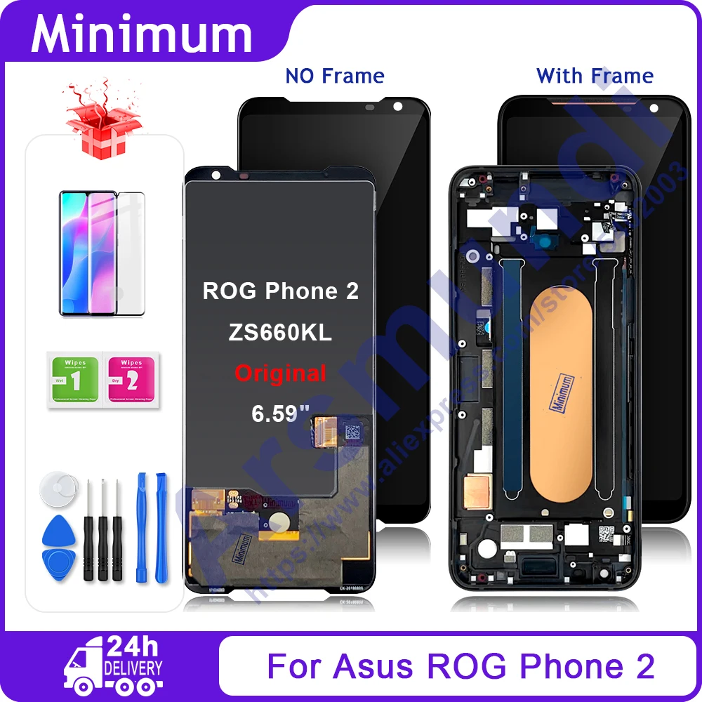 

. Original 6.59" AMOLED For ASUS ROG Phone 2 Phone2 Phone II LCD Display Touch Screen With Frame For ASUS ZS660KL I001DA