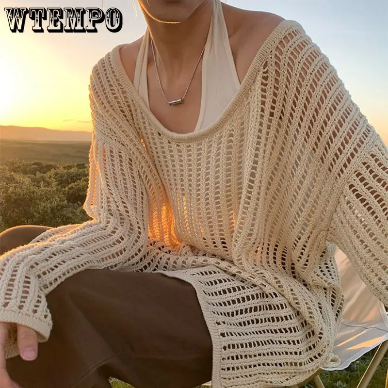 WTEMPO винтажный Повседневный вязаный свитер, футболка с длинным рукавом Y2K, ажурные дымчатые топы, свободные пуловеры оверсайз, футболка, модная уличная одежда
WTEMPO винтажный Повседневный вязаный свитер, футболка с длинным рукавом Y2K, ажурные дымчатые топы, свободные пуловеры оверсайз, футболка, модная уличная одежда