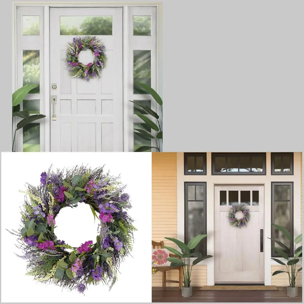 Artificial Eucalyptus Door Wreath with Green and Purple Florals for a Fresh Spring Look.
Artificial Eucalyptus Door Wreath with Green and Purple Florals for a Fresh Spring Look.