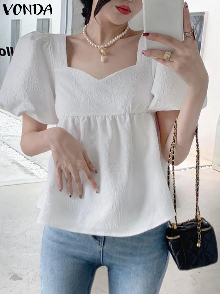 Casual Squatr Collar Tops 2022 VONDA Female Short Sleeves Bohemian Tops Sexy Puff Sleeve Blouse Solid Loose Bluasa Femininas
Casual Squatr Collar Tops 2022 VONDA Female Short Sleeves Bohemian Tops Sexy Puff Sleeve Blouse Solid Loose Bluasa Femininas