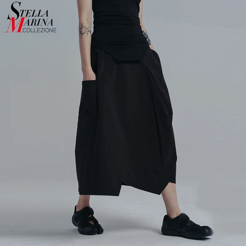Solid Black Korean Style Woman Summer Long Asymmetrical Skirt Elastic Waist Pocket Girls Unique Streetwear Irregular Skirt apw59
Solid Black Korean Style Woman Summer Long Asymmetrical Skirt Elastic Waist Pocket Girls Unique Streetwear Irregular Skirt apw59
