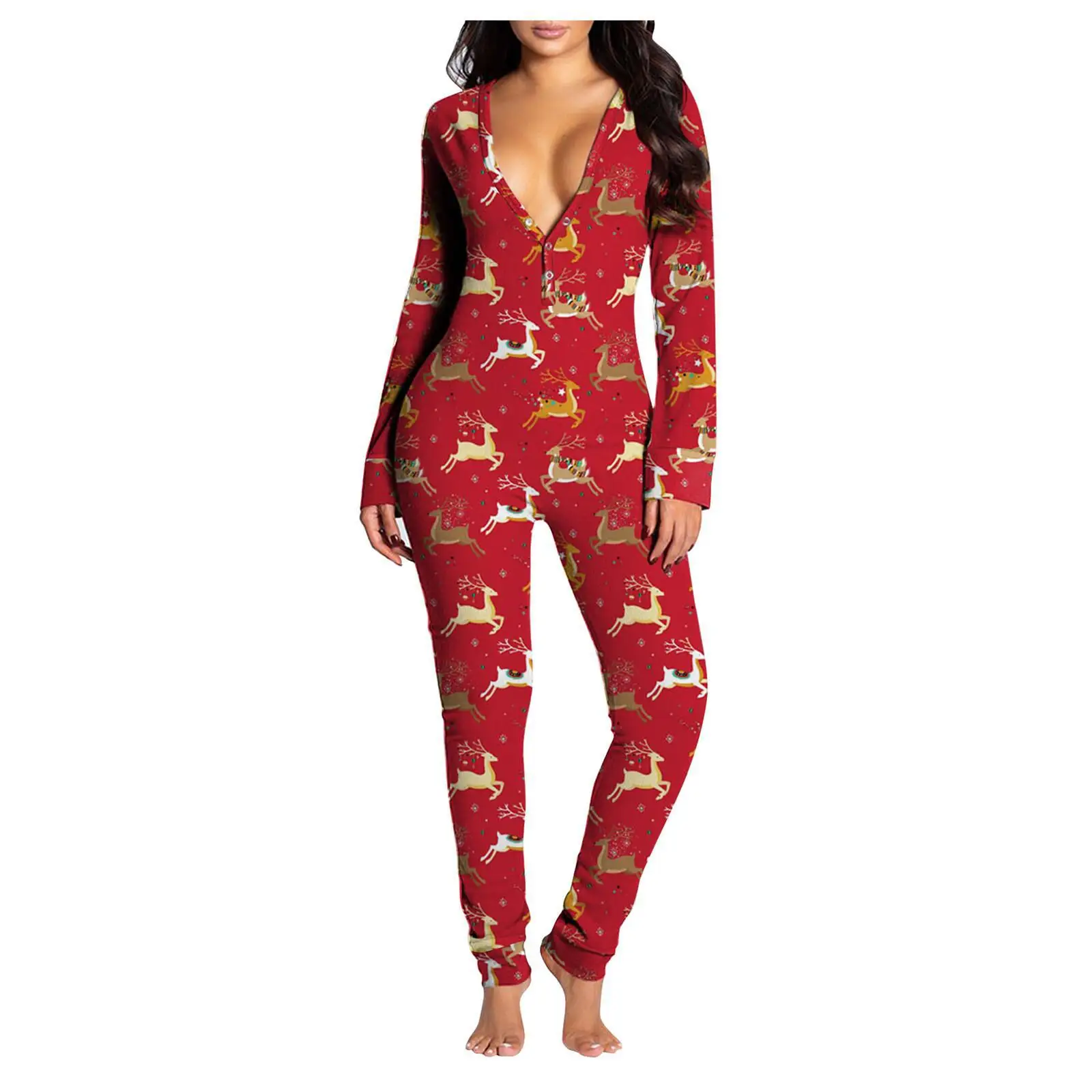 Hot sale Christmas onesie with button at butt thermal sleepwear set for women
Hot sale Christmas onesie with button at butt thermal sleepwear set for women
