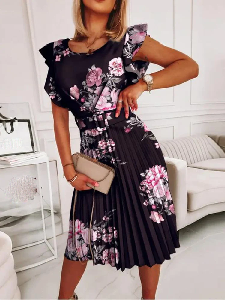 Elegant Dresses For Women 2022 Summer Fashion Casual Pleated Butterfly Sleeve Office Ladies Midi Dress Sashes Prom Party Dress
Elegant Dresses For Women 2022 Summer Fashion Casual Pleated Butterfly Sleeve Office Ladies Midi Dress Sashes Prom Party Dress