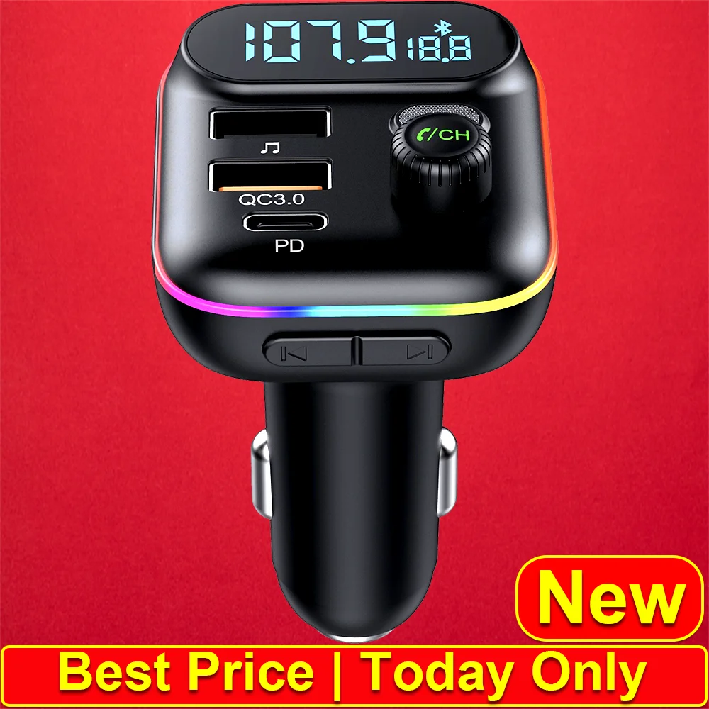 Car Adapter Charger Bluetooth 5.0 FM Transmitter, Type-C QC 3.0,Hands-Free,Cigarette Lighter Adapter Charger Ambient LED Light
Car Adapter Charger Bluetooth 5.0 FM Transmitter, Type-C QC 3.0,Hands-Free,Cigarette Lighter Adapter Charger Ambient LED Light