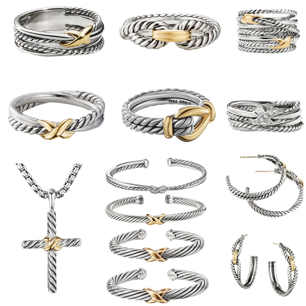 David Yurman Ring Earring Necklace Braclete for Women Men Gold Plated X Shape Trendy Twist Cable Wire Double Interlocking
David Yurman Ring Earring Necklace Braclete for Women Men Gold Plated X Shape Trendy Twist Cable Wire Double Interlocking