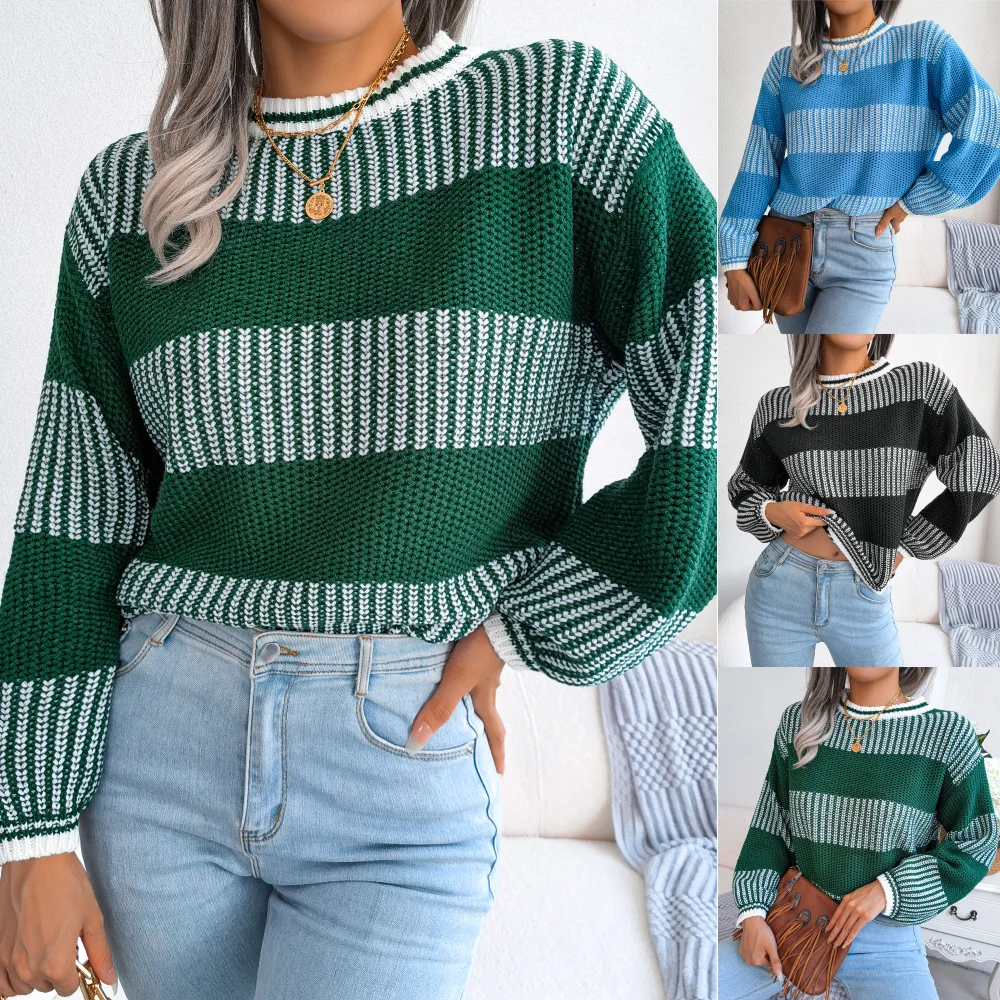 Net red wind real shot autumn and winter casual color contrast striped long-sleeved knitted sweater Women's clothing свитер
Net red wind real shot autumn and winter casual color contrast striped long-sleeved knitted sweater Women's clothing свитер