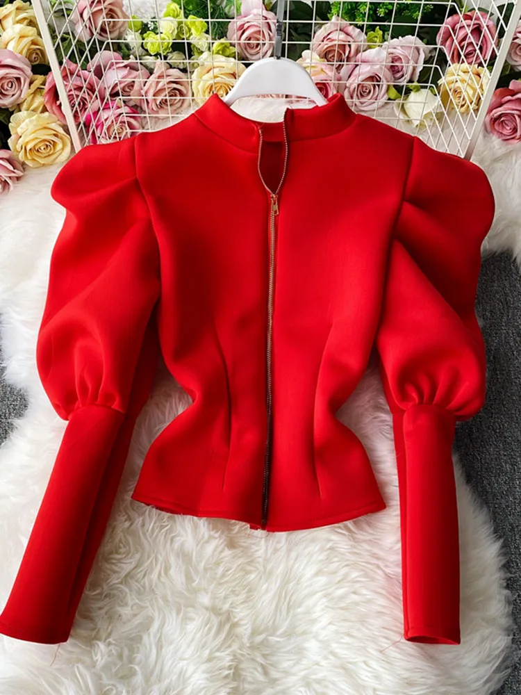 Short Zipper Thin Coat Women Autumn Slim Puff Sleeve Top Temperament Stand-up Collar OL Shirt Elegant Fashion Office Sexy Blouse
Short Zipper Thin Coat Women Autumn Slim Puff Sleeve Top Temperament Stand-up Collar OL Shirt Elegant Fashion Office Sexy Blouse
