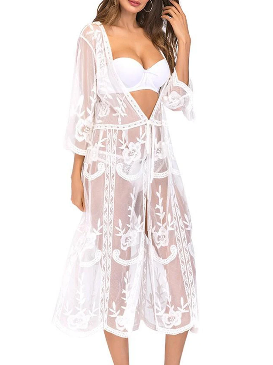Women Bohemian Chiffon Kimono Bikini Cover Up Summer Floral Lace See-through Long Sleeve Cardigan Smock for Swimsuit Beachwear
Women Bohemian Chiffon Kimono Bikini Cover Up Summer Floral Lace See-through Long Sleeve Cardigan Smock for Swimsuit Beachwear